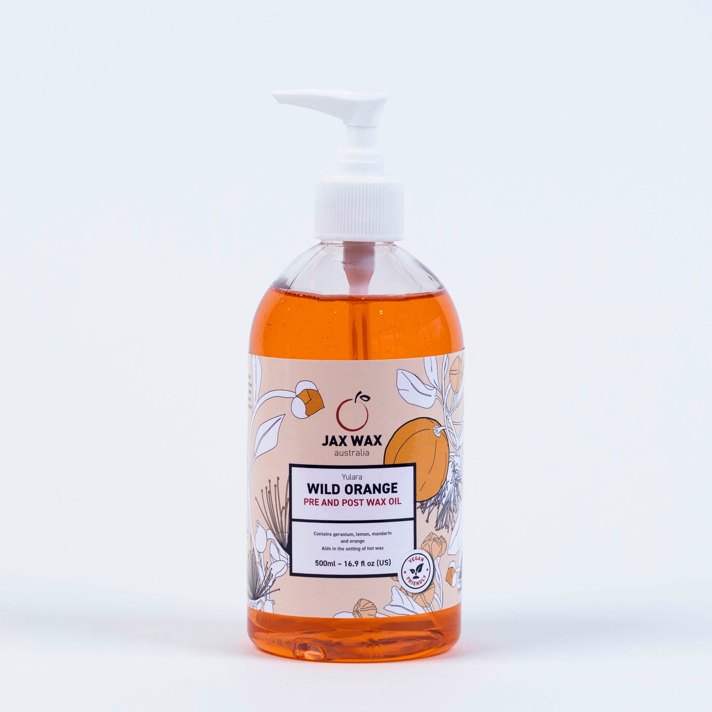 jax wax Yulara Wild Orange Pre & Post Wax Oil Pump 500ml